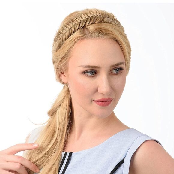 ⭐️wide Fishtail 2 Strands Synthetic Hair Braided Headband Dark Ash Blonde⭐️ - Picture 5 of 8
